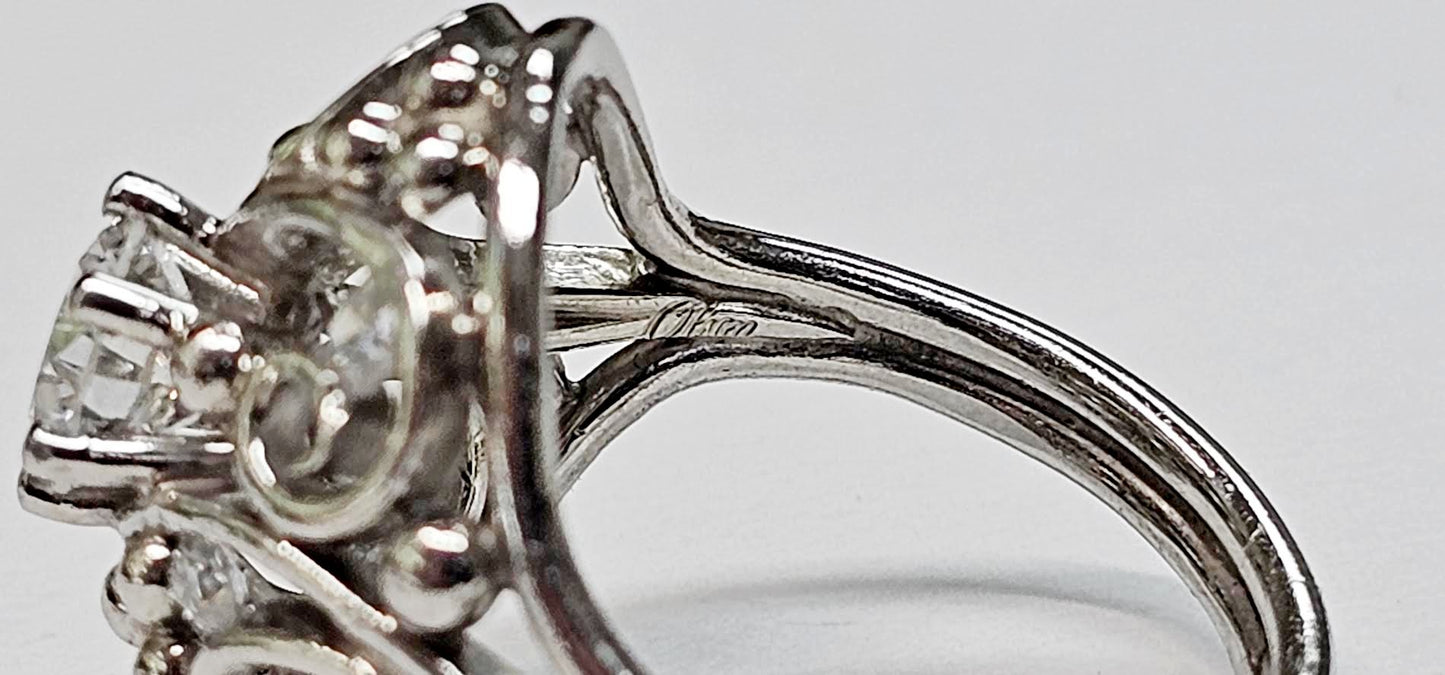 Vintage Platinum ~ 1.10ctw .75c Round Diamond Lace Wide Band Ring size 5.5