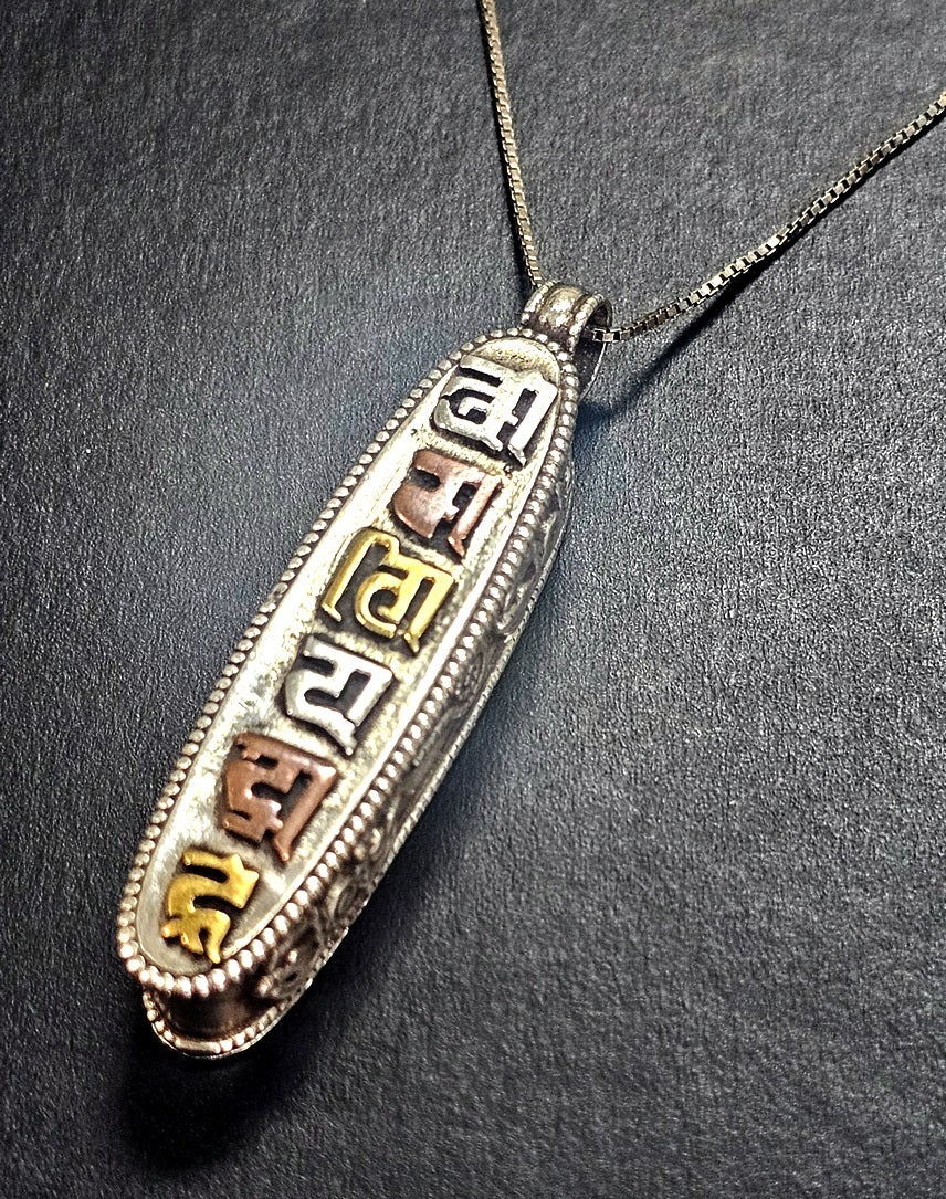 Vintage Egyptian Sterling Silver 3 tone Cartouche Pendant Hieroglyphics Symbols Pill / Poison Box