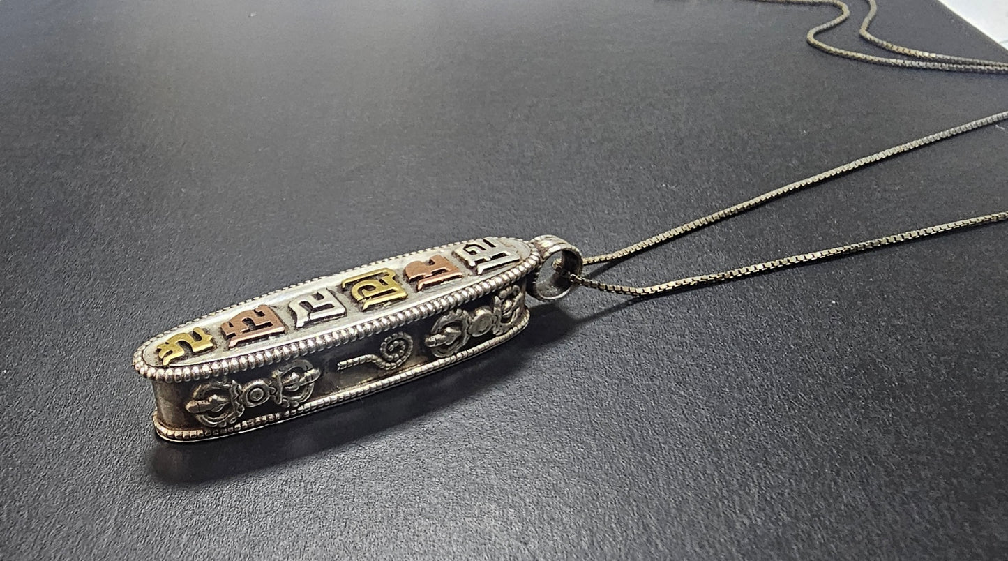 Vintage Egyptian Sterling Silver 3 tone Cartouche Pendant Hieroglyphics Symbols Pill / Poison Box