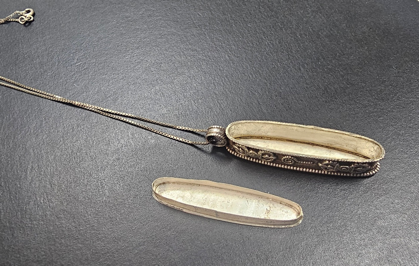 Vintage Egyptian Sterling Silver 3 tone Cartouche Pendant Hieroglyphics Symbols Pill / Poison Box