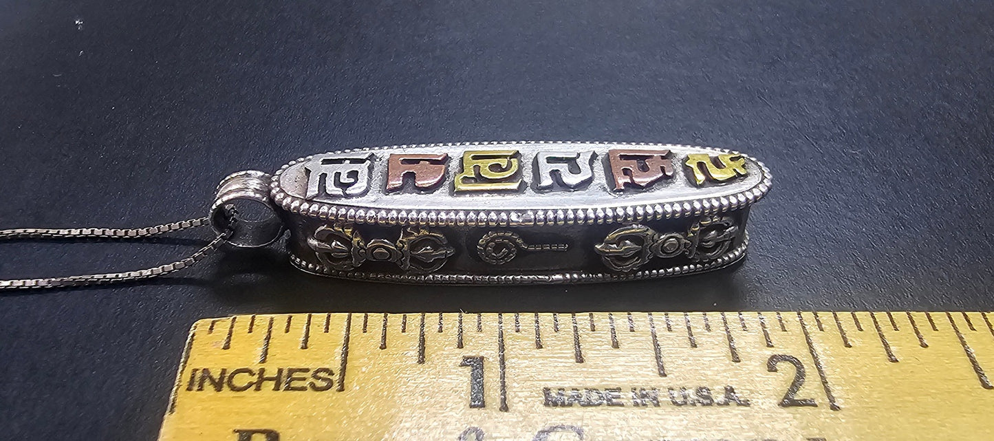 Vintage Egyptian Sterling Silver 3 tone Cartouche Pendant Hieroglyphics Symbols Pill / Poison Box