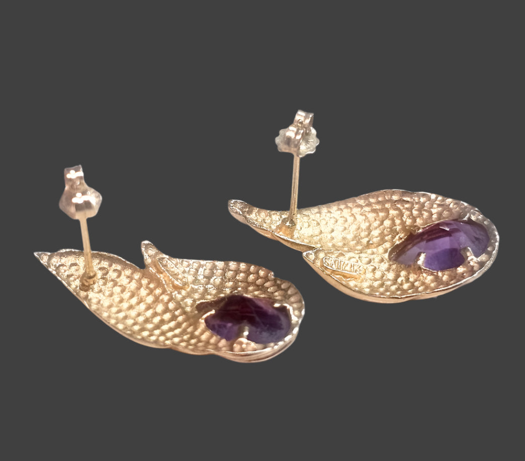 Estate Elegant Pear Shaped Amethyst 14k Yellow Gold Earrings 4.00ctw