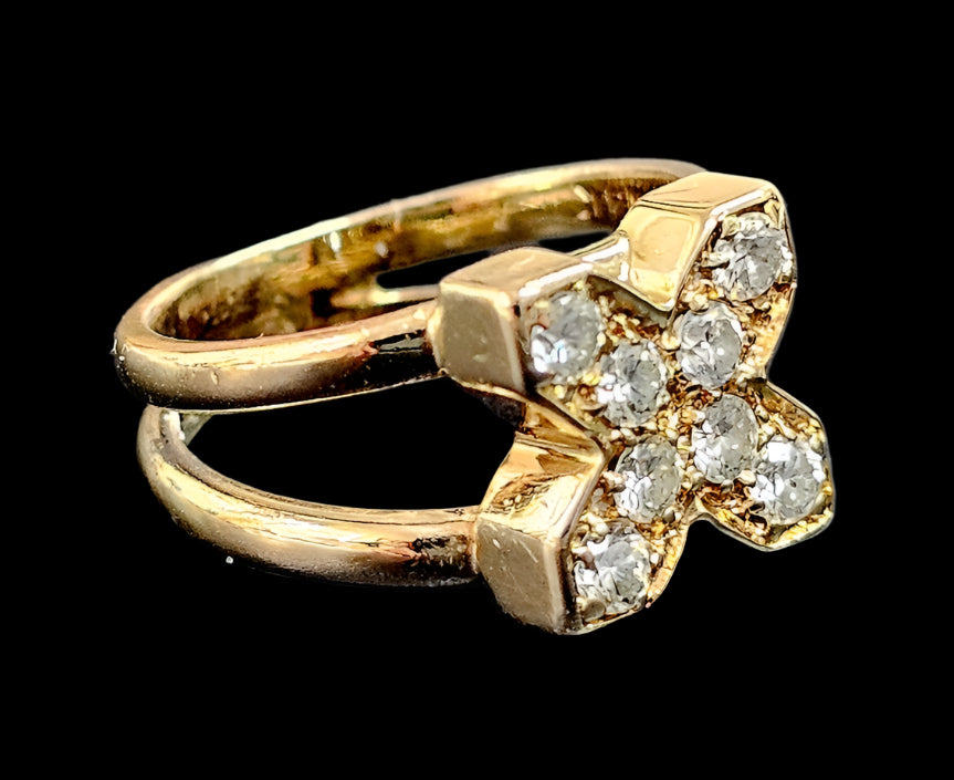 Vtg 14k Y Gold ~1/3ctw Round Brilliant Diamonds Cocktail Pinky X Ring Sz3