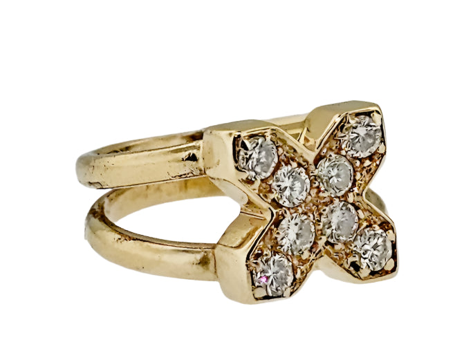 Vtg 14k Y Gold ~1/3ctw Round Brilliant Diamonds Cocktail Pinky X Ring Sz3