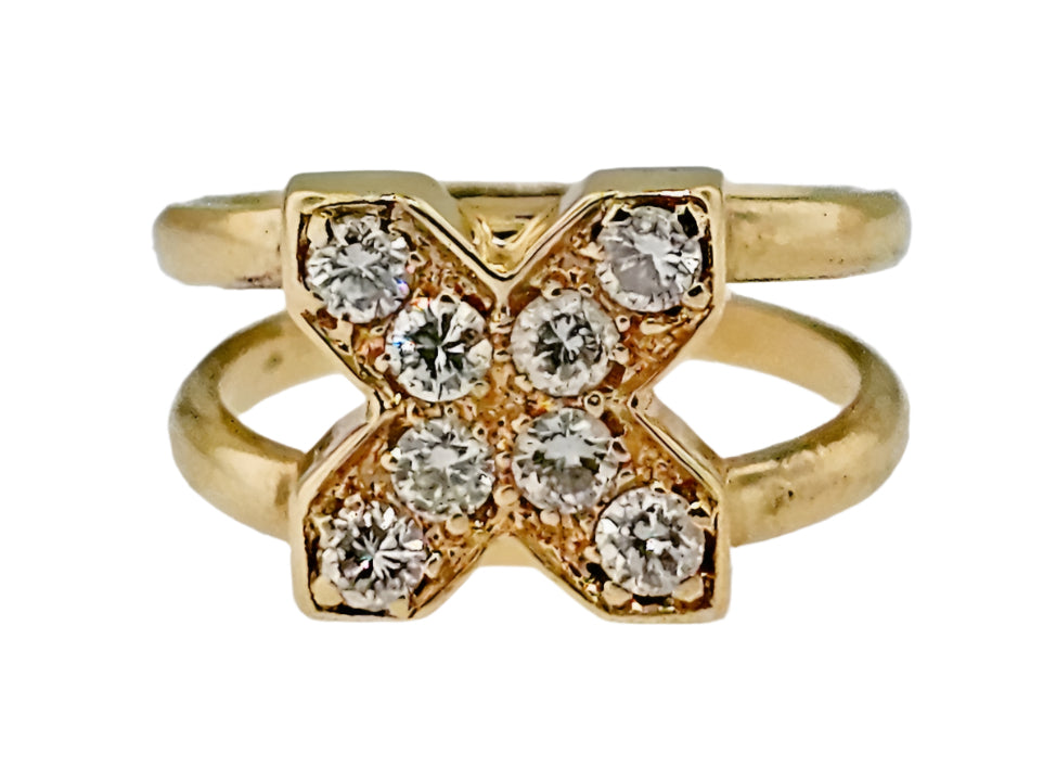 Vtg 14k Y Gold ~1/3ctw Round Brilliant Diamonds Cocktail Pinky X Ring Sz3