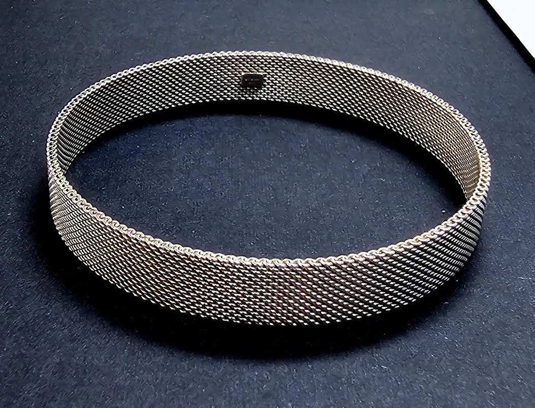 Estate Genuine Tiffany & Co RARE Silver Somerset Mesh Firm Bangle Bracelet