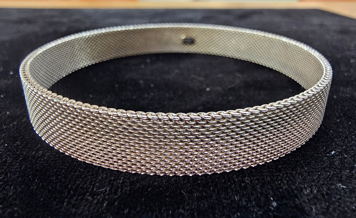Estate Genuine Tiffany & Co RARE Silver Somerset Mesh Firm Bangle Bracelet