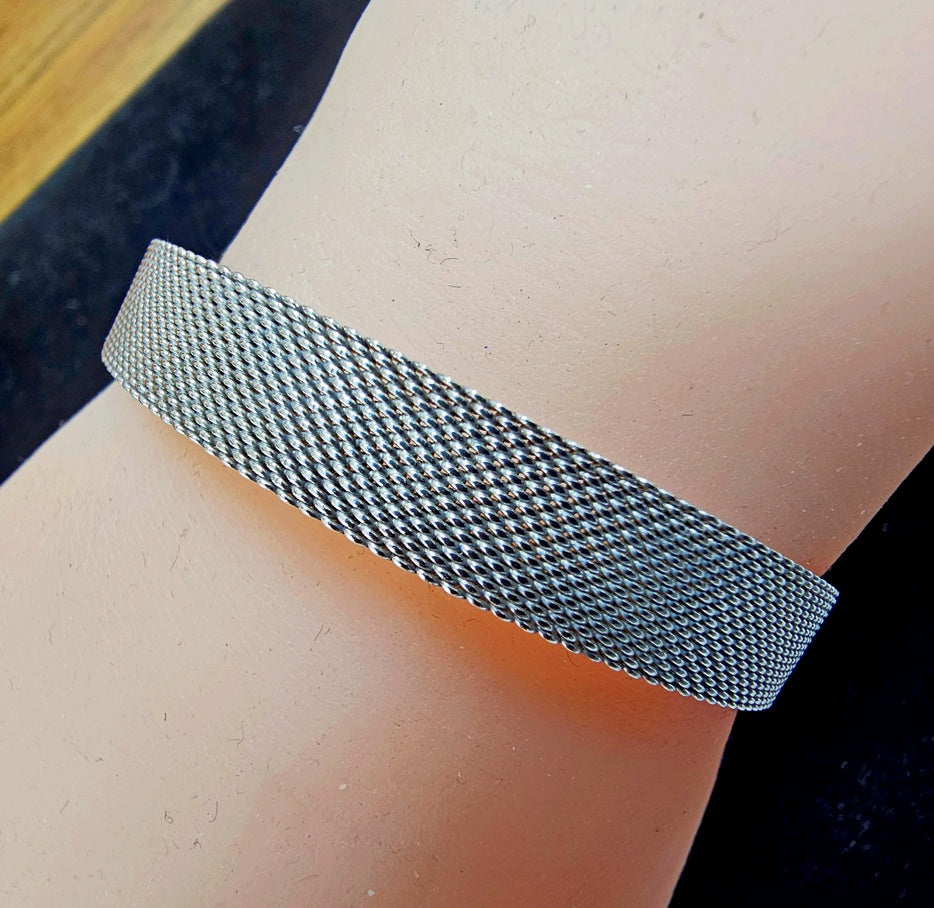 Estate Genuine Tiffany & Co RARE Silver Somerset Mesh Firm Bangle Bracelet