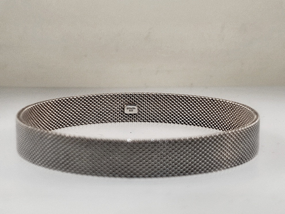 Estate Genuine Tiffany & Co RARE Silver Somerset Mesh Firm Bangle Bracelet