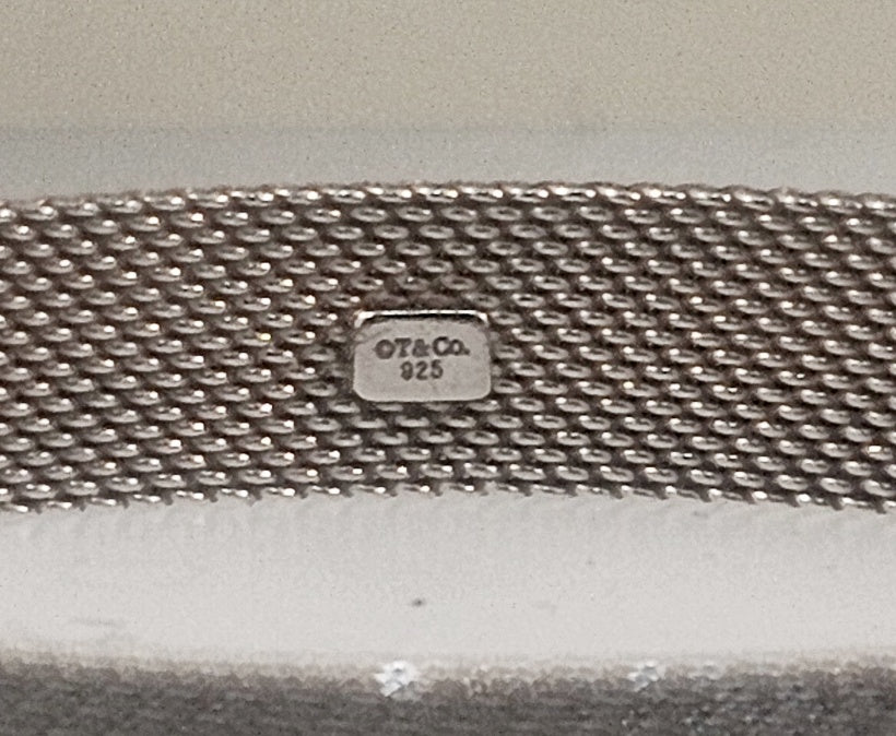 Estate Genuine Tiffany & Co RARE Silver Somerset Mesh Firm Bangle Bracelet