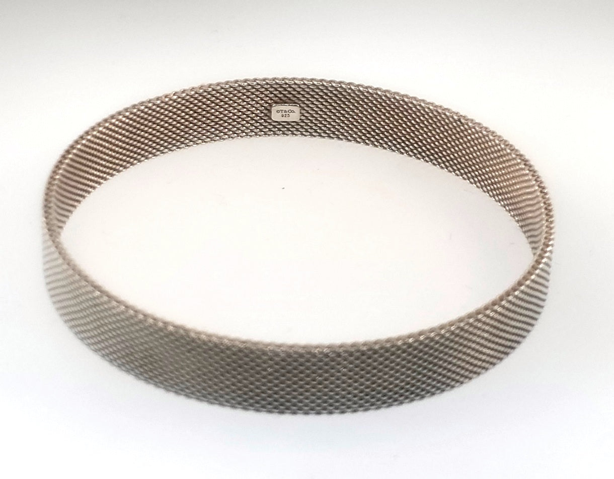 Estate Genuine Tiffany & Co RARE Silver Somerset Mesh Firm Bangle Bracelet