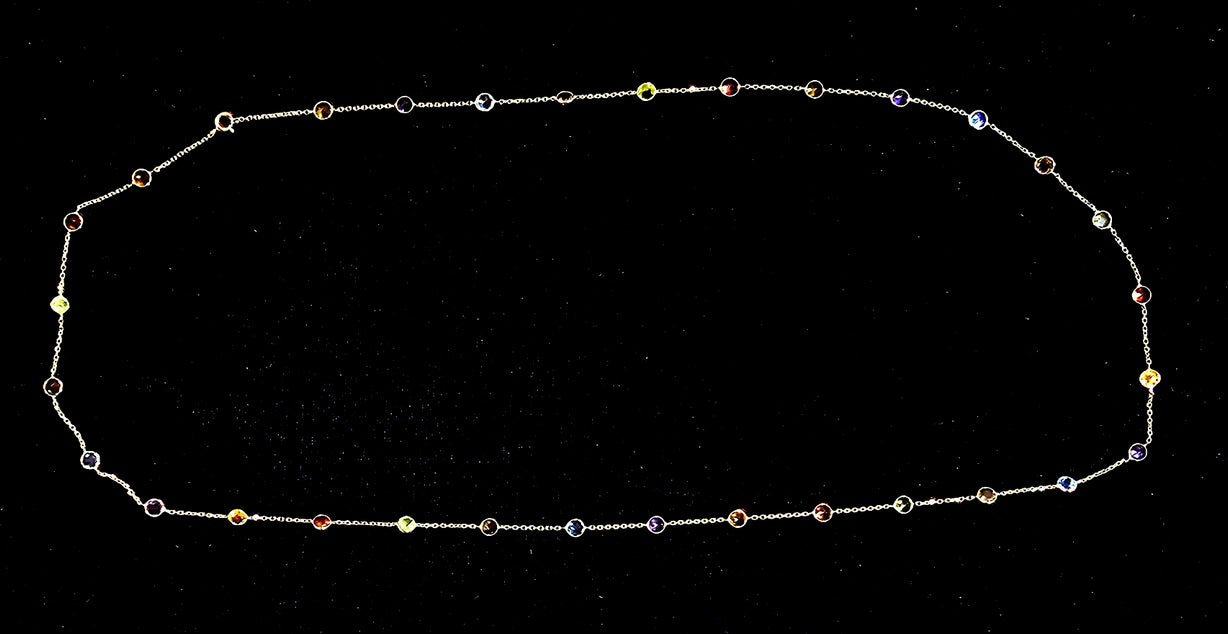 14k Yellow Gold Necklace With Genuine 4mm Round Stones Gems 24" By The Yard