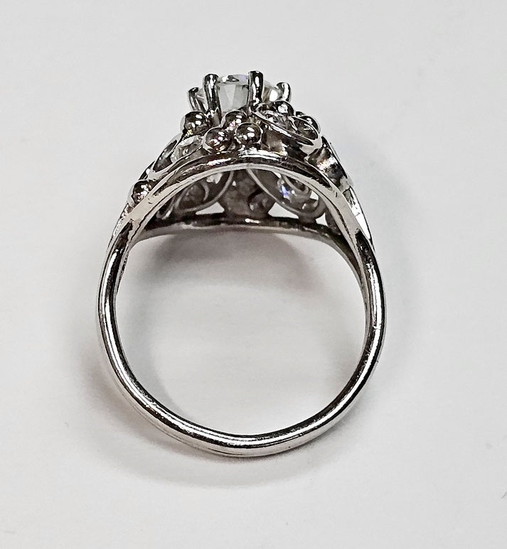 Vintage Platinum ~ 1.10ctw .75c Round Diamond Lace Wide Band Ring size 5.5
