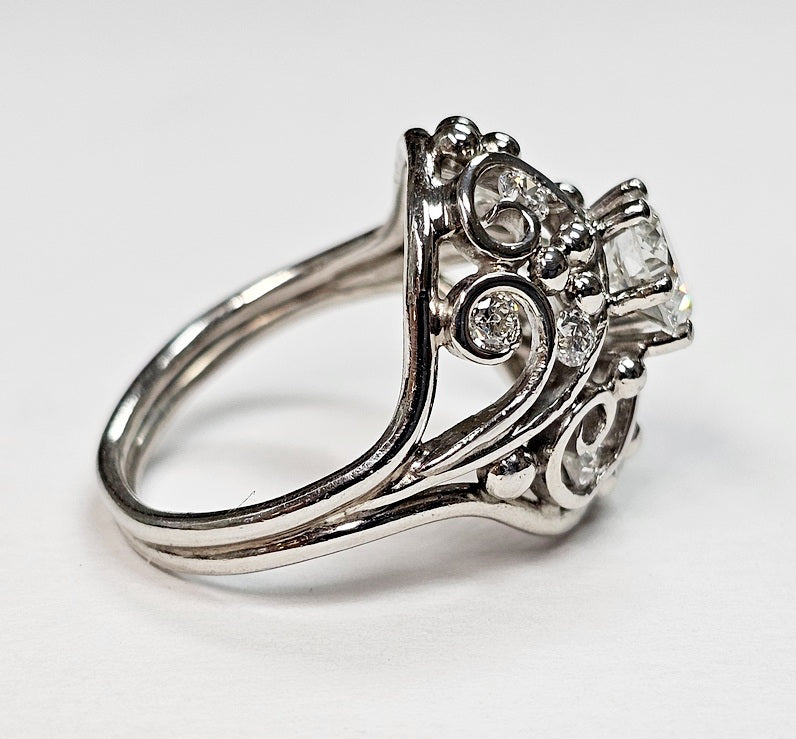 Vintage Platinum ~ 1.10ctw .75c Round Diamond Lace Wide Band Ring size 5.5