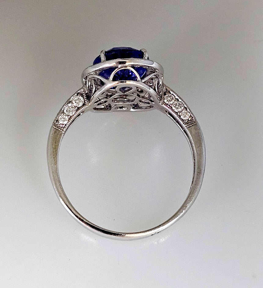4.00 CT Oval Top Quality Tanzanite & Diamond Halo 14k White Gold Engagement Ring
