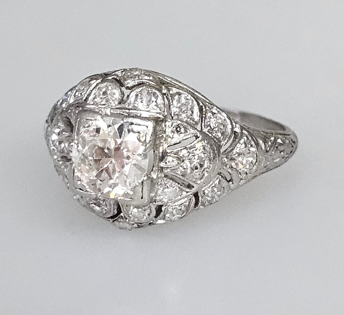 Antique Platinum Diamond Ring – 3/4 Ct Center, 1/2 Ct Accents Art Deco Size 5.25