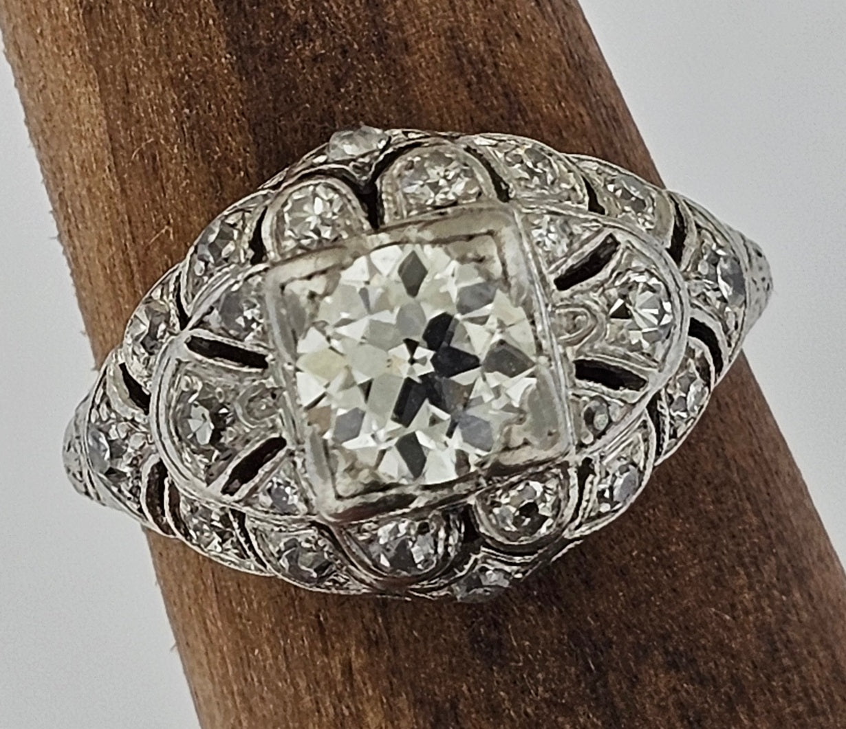 Antique Platinum Diamond Ring – 3/4 Ct Center, 1/2 Ct Accents Art Deco Size 5.25