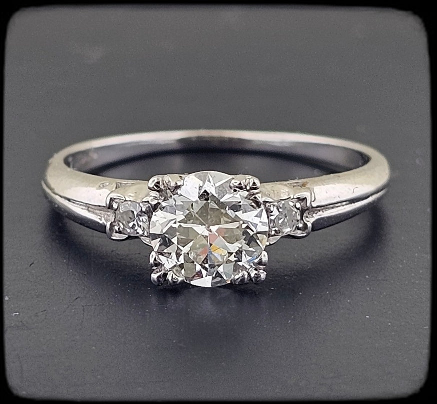 Vintage Platinum Engagement Ring 0.86ct Old European Cut Diamond Fishtail Setting Sz 6.75