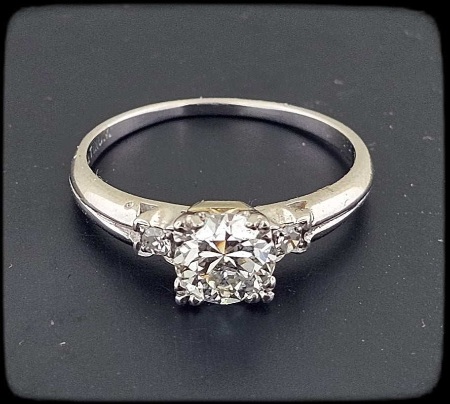 Vintage Platinum Engagement Ring 0.86ct Old European Cut Diamond Fishtail Setting Sz 6.75