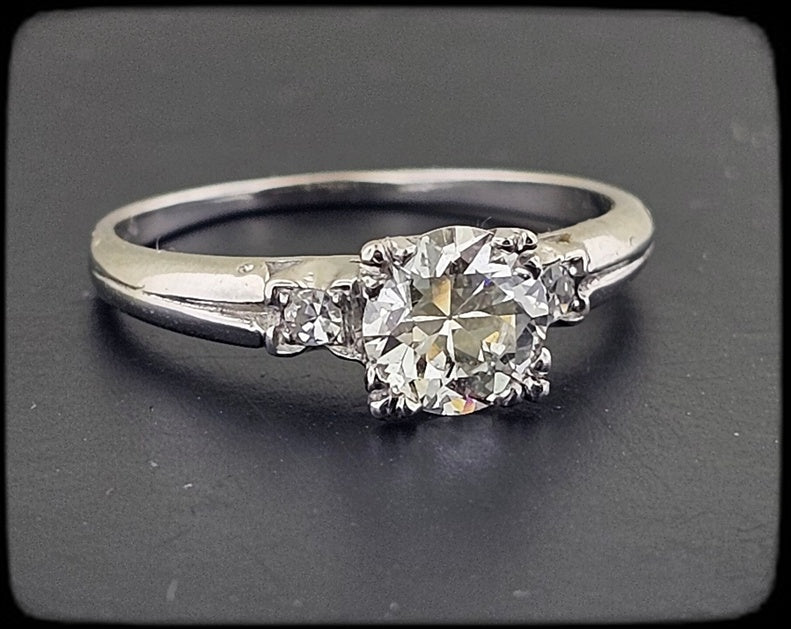 Vintage Platinum Engagement Ring 0.86ct Old European Cut Diamond Fishtail Setting Sz 6.75