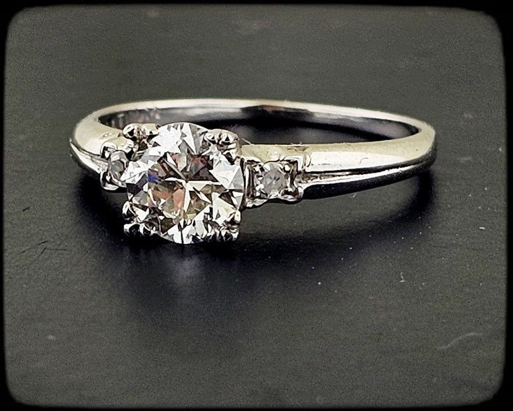 Vintage Platinum Engagement Ring 0.86ct Old European Cut Diamond Fishtail Setting Sz 6.75