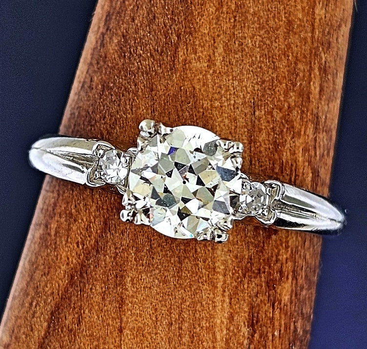 Vintage Platinum Engagement Ring 0.86ct Old European Cut Diamond Fishtail Setting Sz 6.75