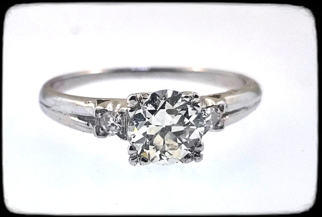 Vintage Platinum Engagement Ring 0.86ct Old European Cut Diamond Fishtail Setting Sz 6.75