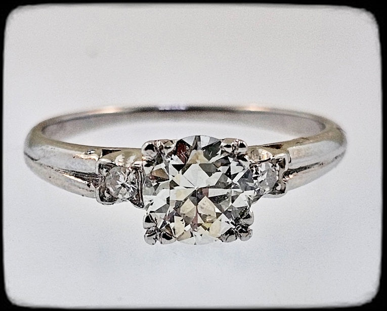 Vintage Platinum Engagement Ring 0.86ct Old European Cut Diamond Fishtail Setting Sz 6.75