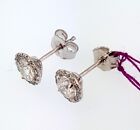 Round Diamond Halo Stud Earrings 14kt White Gold Martini Goblet Setting .82ctw