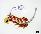 Vintage 18K White and yellow Gold Diamond Ruby Branch Feather Pin Brooch Hand Made