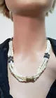 VTG 14k Gold Triple Strand Ball Hematite Baroque Pearl Station 19.75" Necklace