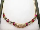 Vintage 14K Yellow Gold with 5.00ctw Diamond & Ruby Omega Necklace Italy Choker