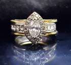 14k White & Yellow Gold Marquise 0.50 CT Diamond & Round Accent Engagement Ring