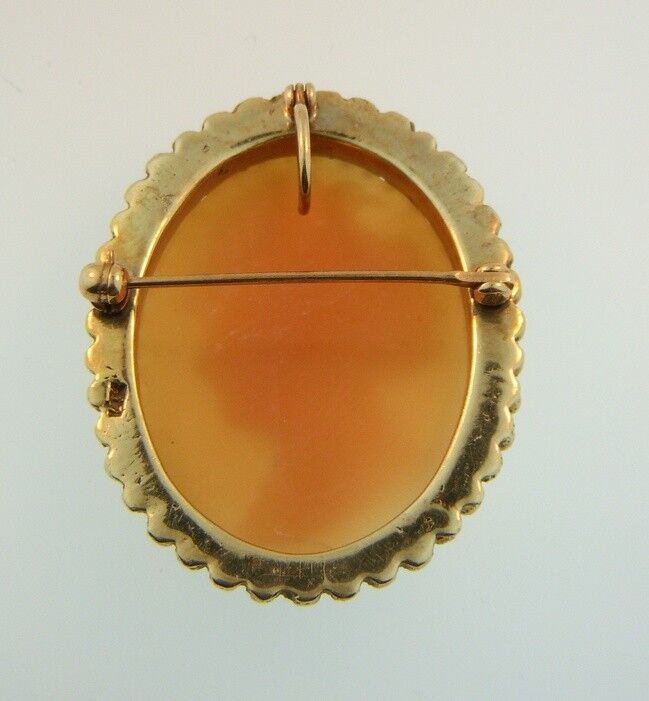 Vintage Hand-Carved Shell Cameo & 14K Gold Brooch Pin Pendant 1.5 Inches Long