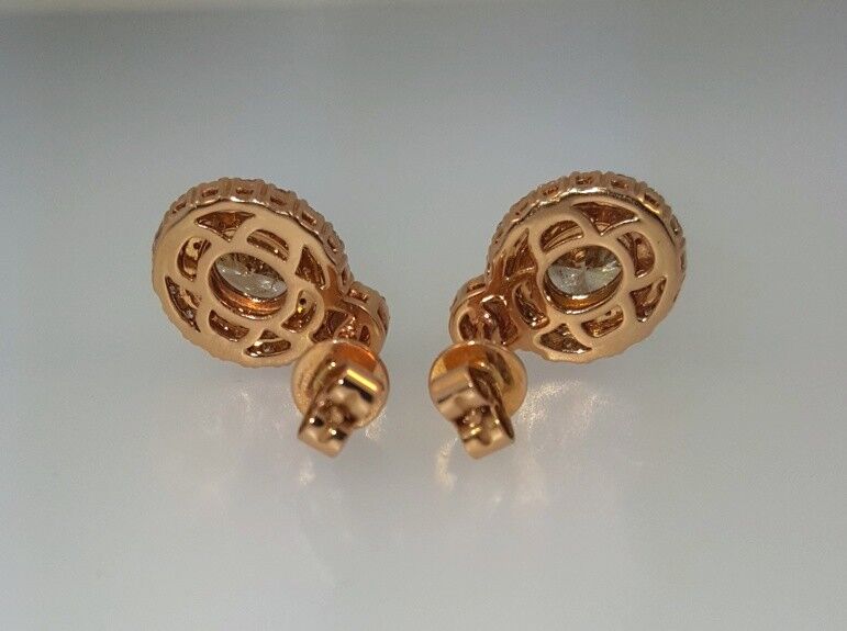 Estate 2.50 ctw Oval Champagne & White Diamond Stud Earrings 18k Rose Gold
