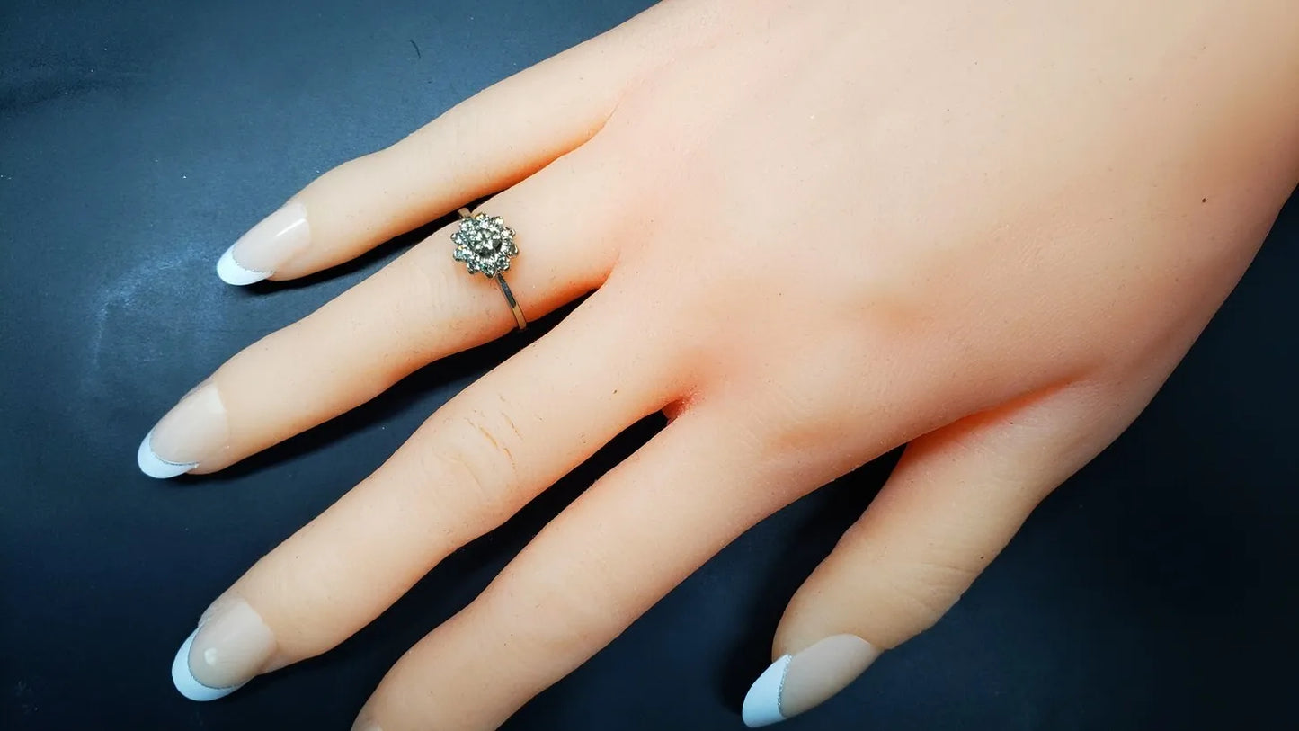 Vintage 14K White Gold Diamond Cluster Cocktail Flower Right Hand Ring 1/2 ctw Sz 6