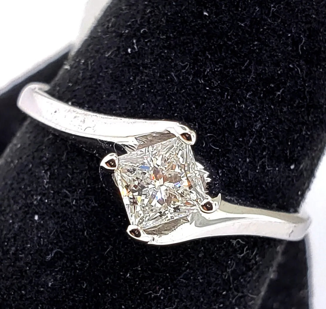 Vintage Certified 1/2 Carat Natural Princess Cut Diamond F VS2 By-Pass Ring Size 8