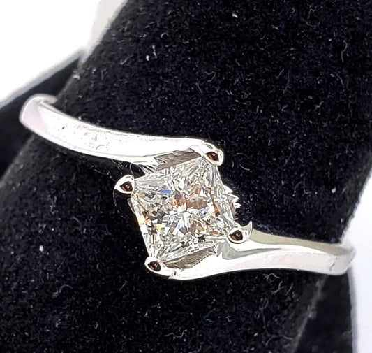Vintage Certified 1/2 Carat Natural Princess Cut Diamond F VS2 By-Pass Ring Size 8