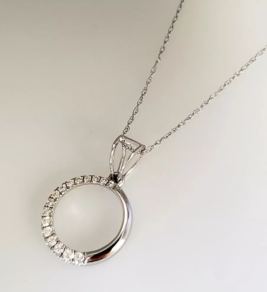 Adorable Diamond CIRCLE OF LOVE Charm Pendant Solid 14 White Gold WITHOUT CHAIN