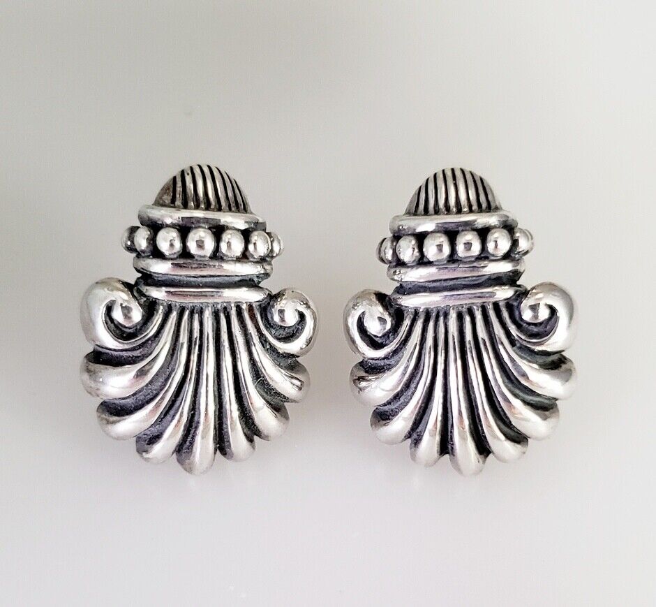 Vintage KABANA Sterling Silver Stud Earrings Fleur Des Lis