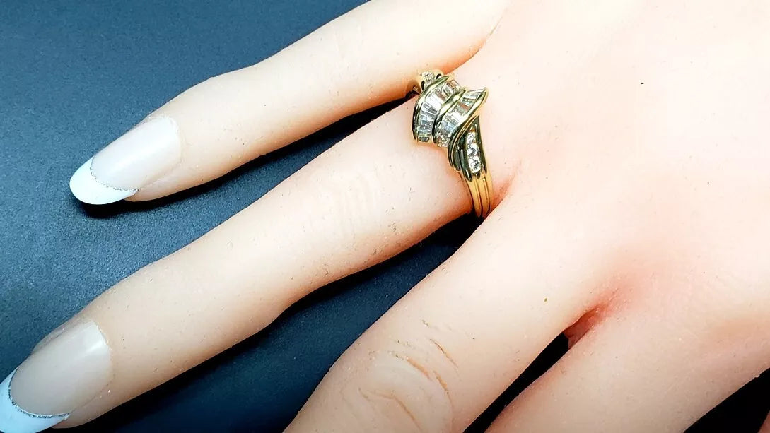 Estate 5/8 CTW Baguette and Round Diamond Cocktail Ring 18k White Gold Size 7.5