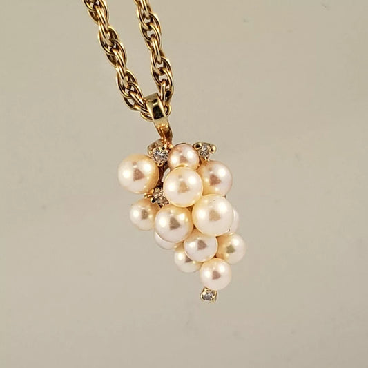 14K Yellow Gold Pearl and Diamond Enhancer Pendant Necklace + Chain