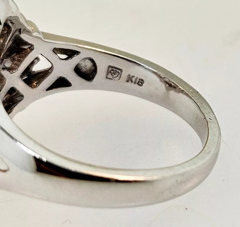 ESTATE CUSHION GARNET, SEED PEARLS, DIAMONDS 18K WHITE GOLD COCKTAIL RING SIZE 6.5