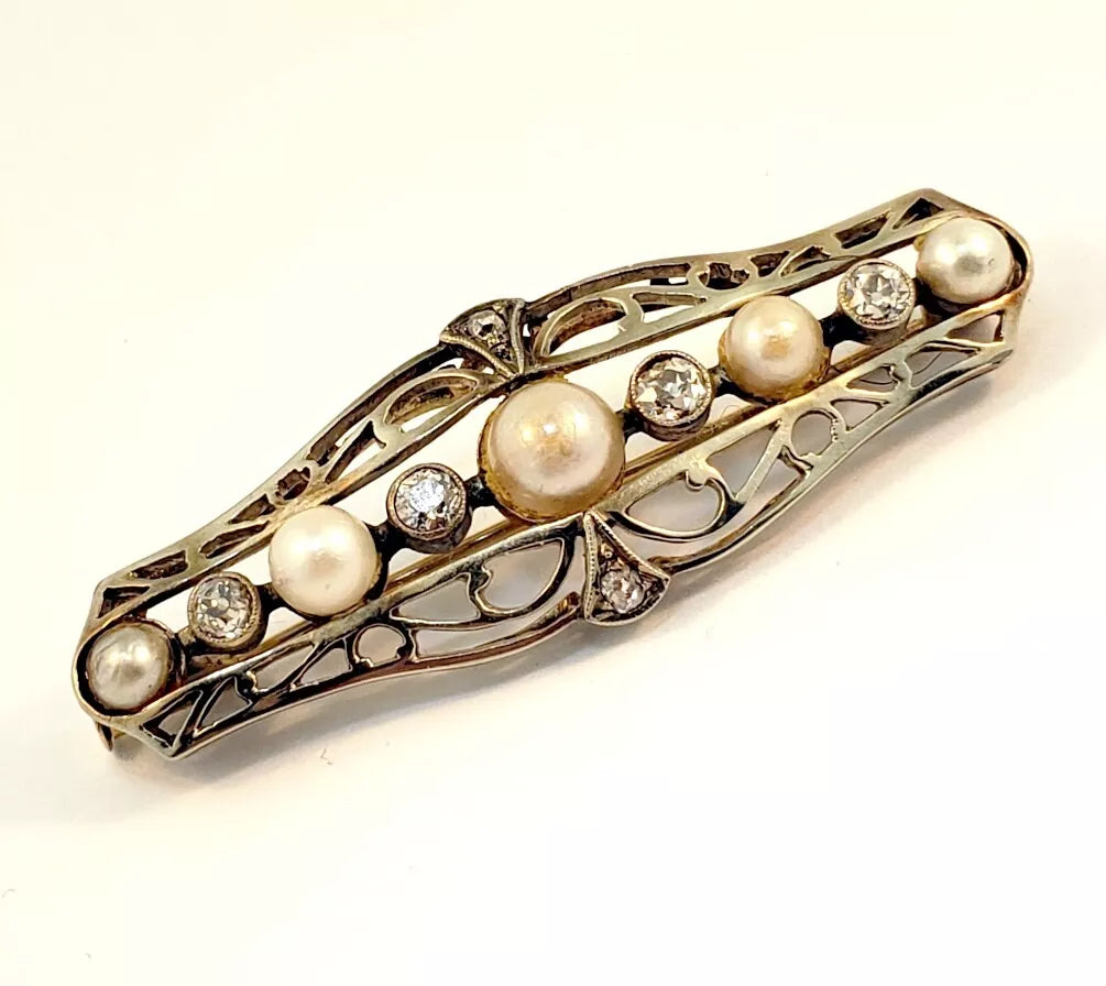 Have one to sell? Sell now Edwardian Old Mine Diamonds & Pearls Platinum 14k Gold Brooch Pin