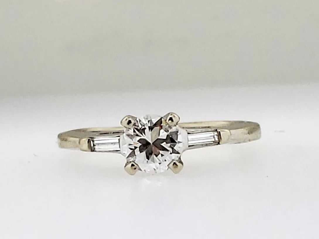 Vintage 1/2ctw Round Brilliant Cut Diamond Baguette Engagement Ring 1/2ctw Size 4.5