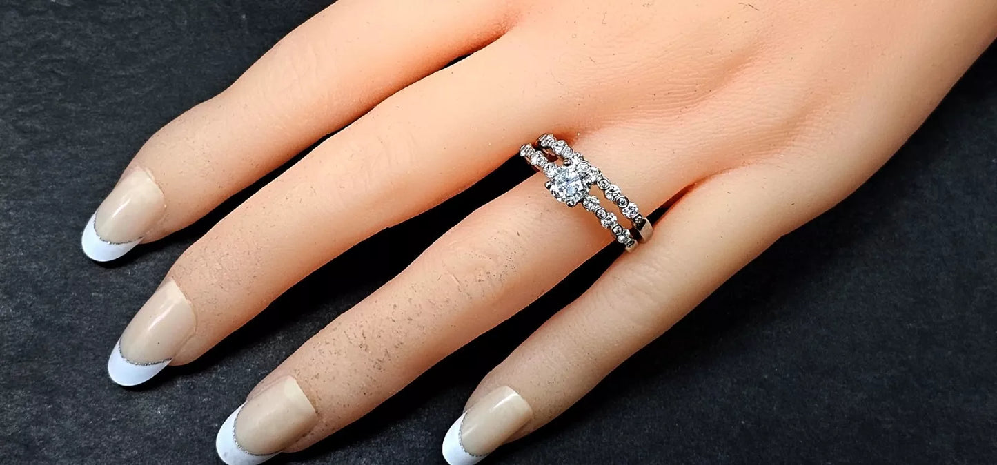 ~1.40 CTW ROUND BRILLIANT CUT NATURAL DIAMOND ENGAGEMENT WEDDING RING SET SIZE 8.5