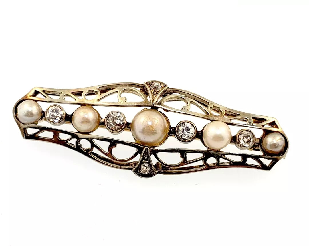 Have one to sell? Sell now Edwardian Old Mine Diamonds & Pearls Platinum 14k Gold Brooch Pin