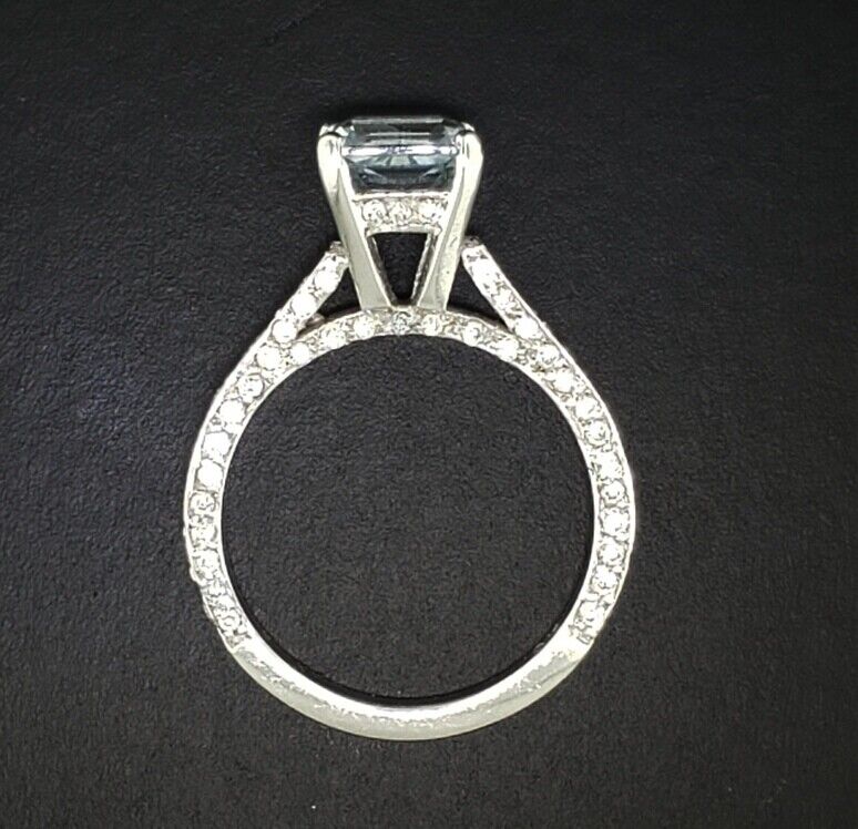 18k White Gold Princess Cut Aquamarine Diamond Ring Cocktail Engagement Natural