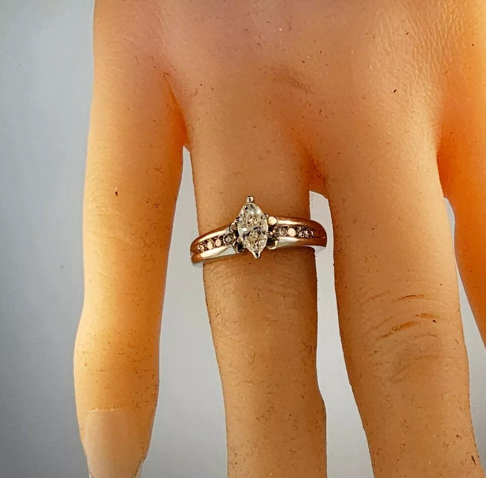 18k White Gold Marquise 1/2 CTTW Diamond & Round Accent Engagement Ring