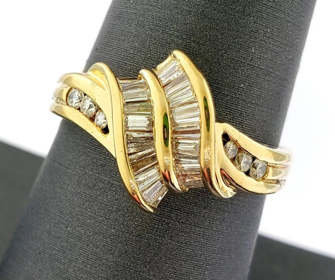 Estate 5/8 CTW Baguette and Round Diamond Cocktail Ring 18k White Gold Size 7.5